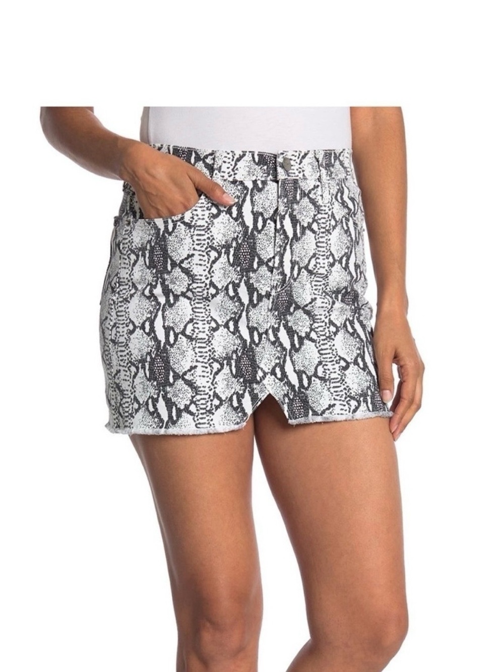 Frame Denim Black, Grey & White Snake-Print Jean Skirt 26